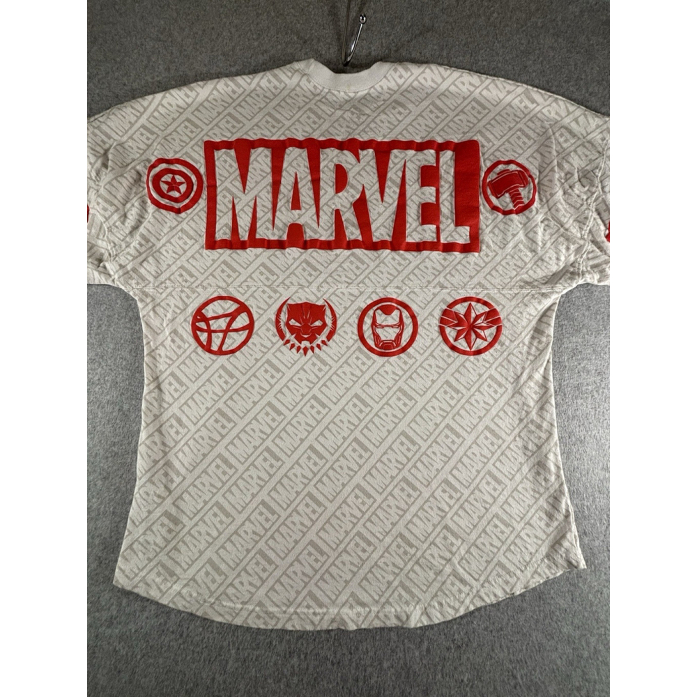 Marvel Spirit Jersey XL White All-Over Logo Long Sleeve Shirt Red Icons - Picture 9 of 13